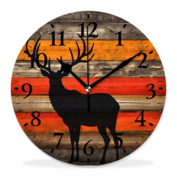 generic 12 inch Round Wall Clock,Deer Animal in Sunset forest Woodland on Wooden Creative,Silent Non-Ticking Wall Clock Decor for Home Office Kitchen Living Room Bedroom