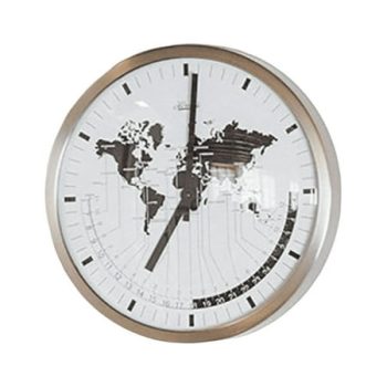 Hermle 12 Silver and White Round World Time Wall Clock