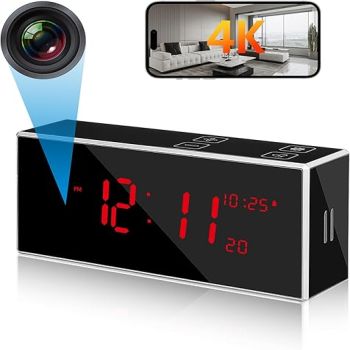 Hidden Camera Clock FHD 4K Night Vision Motion Detection 160 Wide Angle WiFi Spy Camera Mini Wireless Nanny Cam Indoor Home Office Security (2.4/5Ghz)