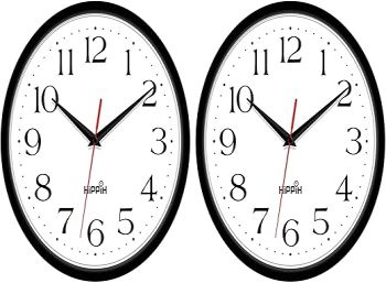 HIPPIH 2 Pack Silent Wall Clock, 10 Inch Non Ticking Quiet Digital Sweep Decorative Battery Operated Wall Clocks for Living Room Bedroom Kitchen School Office Decor, Black