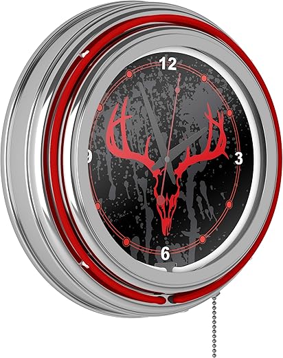 Hunt Skull Chrome Double Ring Neon Clock