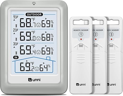 Indoor Outdoor Thermometer Wireless, 4.5 Inch Display Digital Hygrometer Thermometer Temperature Humidity Monitor with 330ft Range Sensor and Adjustable Backlight