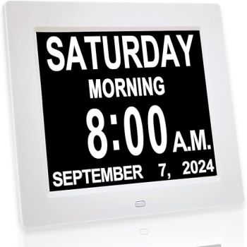 JALL 【New 2024】 Digital Calendar Alarm Day Clock - with 8 Large Screen Display, am pm, Multiple Alarms, for Impaired Vision People, The Aged Seniors, The Dementia, for Desk, Wall Mounted,