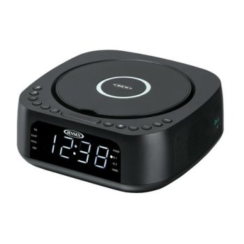 JENSEN Stereo Digital Dual-Alarm Clock with Top-Loading CD Player, FM Tuner, USB Charging Port, and Battery Backup, JCR-375