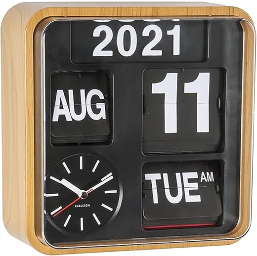 Karlsson KA5364WD Flip Calendar Wall Clock – Bamboo Wood Mini Flip, Brown