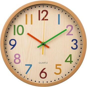 Kids Wall Clock 12 Inch Silent Non-Ticking Colorful Childrens Clock Round Decorative Wall Clocks for Classroom, School, Office, Bedroom, Living Room, Kitchen