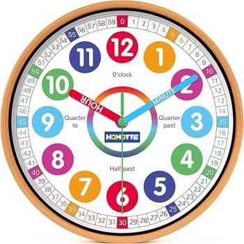 Kids Wall Clock for Bedroom, 10 Inch Round Multi-Colored Learning Clock, Children's Silent Analog Non-Ticking Educational Wall Clock for Boys and Girls Classroom Home Decor