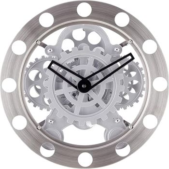 Kikkerland Gear Wall Clock, Nickel/White