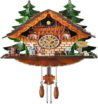 Kintrot Cuckoo Clock Traditional Chalet Black Forest House Clock Handcrafted Wooden Wall Pendulum Quartz Clock