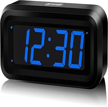 KWANWA Alarm Clock, Digital Clock, 1.2inch Dark Blue LED Clock, Adjustable Brightness, Dim Night Model, 12H/24H, Battery Operated, Wall Mount, Snooze, Clock for Kids Bedroom, Small Travel Clock