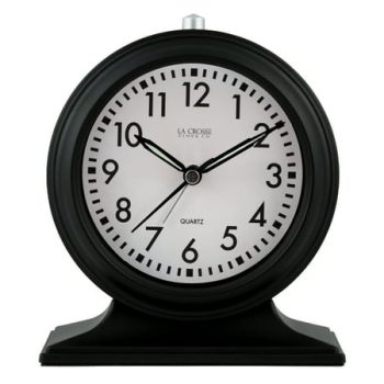 La Crosse Clock 617-3014 Black Mantel Silent Sweep Analog Alarm Clock