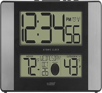 La Crosse Technology 513-1417AL-INT Atomic Clock w Outdoor Temp, Grey/Black