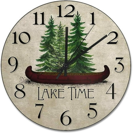 Lake Time Wall Clocks Cabin Wall Clock Lake House Large Wall Clocks Battery Operated 15 Inch Quiet Farmhouse Hanging Clock Retro Wall Decor For Bedroom Living Room Kitchen