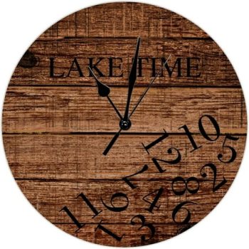 Lake Time Wall Clock Vintage Retired Clock Brown Wood Grain Cracks Large Pvc Wall Clocks Battery Operated 10 Inch Silent Rustic Cabin Wall Home Decor For Kitchen Bedroom Living Room Office