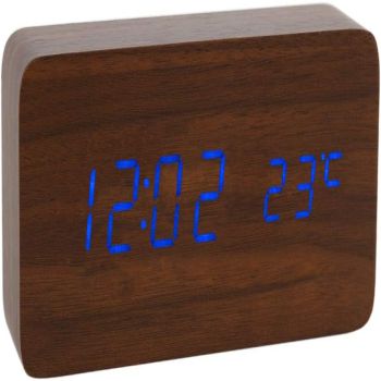 Lancoon Wooden Digital Clock - Multi-Function LED Alarm Clock with Time/Date/Temperature Display and Voice Control for Home Office Travel - AC11Brown_Blue