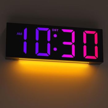 Large Digital Wall Clock with Remote Control, 12'' Wall Digital Clock with 8 RGB Colors, LED Screen Display, DST, Night Light, Big Wall Clock for Bedroom, Living Room, Garage, Gift for Elderly