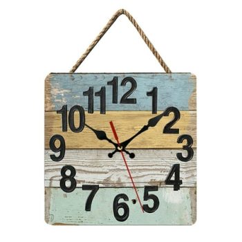 Large Farmhouse Wall Clock Distressed Wooden Clocks for Wall Art Decor Wall Decorations for Living Room, Square Shape,