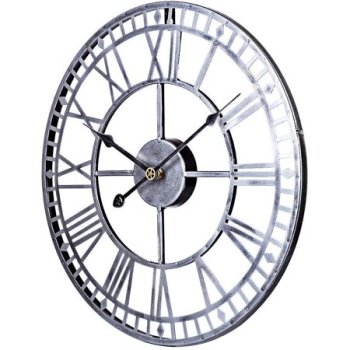 Large Retro Iron Wall Clock Round Silent Battery Operated Roman Numerals Vintage