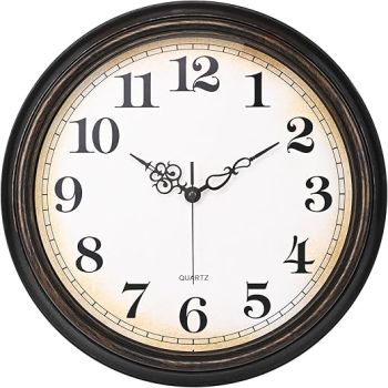 Large Wall Clock 16 Inch Silent Non-Ticking Vintage Wall Clocks Battery Operated for Living Room (Bronze)