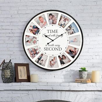 Large Wall Clock with Picture Frames Collage, Vintage Rustic Clock Wall Decor, Big Farmhouse Wall Clock for Home, Kitchen, Living Room, Silent Battery Operated 25 Inch White