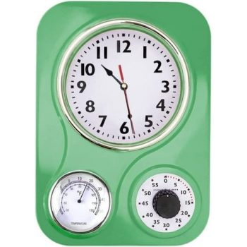 Lily's Home Retro Kitchen Wall Clock with Temperature and Timer (Retro Green)