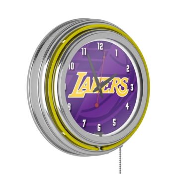 Los Angeles Lakers Fade Retro Neon Analog Wall Clock with Pull Chain