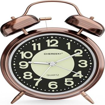 Loud Alarm Clock for Heavy Sleepers Adults, Silent Non Ticking Analog Clock with Backlight, Luminous Dial, Battery Operated Alarm Clock for Bedroom, Included Battery, Vintage Copper