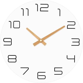 Lumuasky 10 Inch Silent Non-Ticking Wall Clock Battery Operated Small Simple Wooden Clock Decorative for Kitchen, Living Room, Office, Bedroom, Home (White)