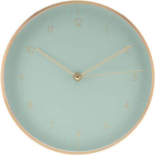 LUUK LIFESTYLE Quartz Wall Clock with Silent Movement, Modern and Minimalist Design, Decoration for Kitchen, Living Room, Bedroom, Hallway, in Mint Green and Gold