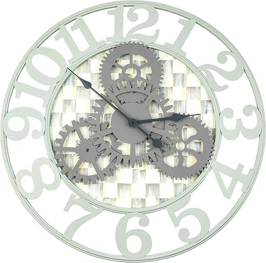 MACKENZIE-CHILDS Farmhouse Wall Clock, Decorative Clock for Kitchen and Living Room, Large, Sterling Check