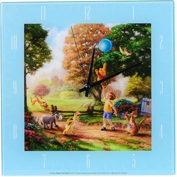 Mark Feldstein & Associates Winnie The Pooh Disney Kinkade Sky Blue 11 inch Glass Square Wall Clock