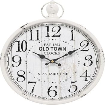 Menterry Retro Round Wall Clock. White Vintage Antique Style. Battery Operated Silent Wall Clocks for Farmhouse,Bathroom,Kitchen,Bedroom,Office, (11.8 H x 9.3 W)