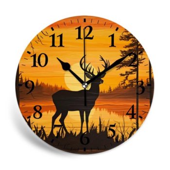 MEOSLZUT 10 inch Round Wall Clock,Deer Animal in Sunset forest Woodland on Wooden Beautiful,Silent Non Ticking Wall Clocks for Living Room Kitchen Bedroom