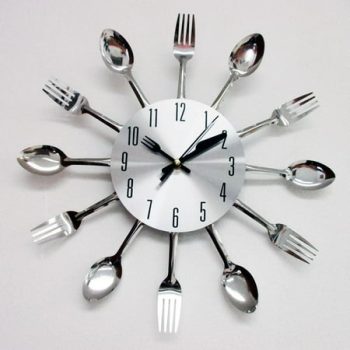 Modern Design Silver Cutlery Kitchen Utensil Clock Spoon Fork Knife Bendable New