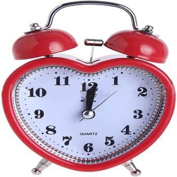 Monique 3in Loud Twin Bell Alarm Clock Silent Analog Quartz Nightlight Clock (Heart Shape Red)