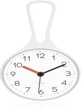 mooas Loop Bathroom Clock (White, 3.16 x 1.31 x 6.02 inch), Waterproof Shower Clock, Kitchen Clock, Non-Ticking Battery Operated