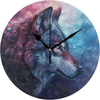 Myst Design Colorful Graffiti Wolf Head Wall Clock, Round Silent Wall Clock, 9.84 inches for Living Room, Kitchen, Bedroom