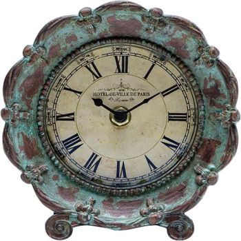 NIKKY HOME Table Top Clock, Vintage French Decorative Pewter Analog Desk Clock Battery Operated for Living Room Decor Shelf, Green