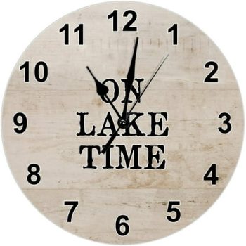 On Lake Time Wall Clock Retirement Clock Rustic Fence Wooden Grain 10 Inch Large Wall Clocks Battery Operated Silent Rustic Cabin Wall Home Decor For Kitchen Living Room Bedroom Office