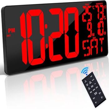 [Oversized] 18 Large Digital Wall Clock with Remote Control, Auto-Dimming Digital Clock Large Display with Date/Temp/Week, DST, Alarm, 5.9”Jumbo Numbers Large Digital Clock for All Large Spaces Use