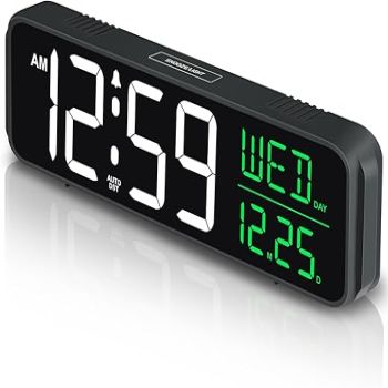 Peakeep 9 Digital Alarm Clock Large Display for Bedroom Living Room, Loud for Heavy Sleepers Adults, Auto DST, Date Day of Week Temperature, Dimmable Plug in Electric Clock Battery Backup & USB Port