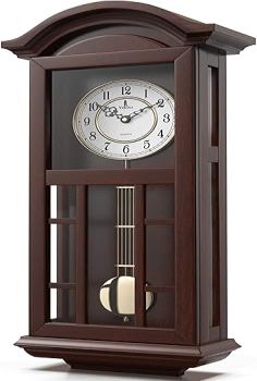 Pendulum Wall Clock - Hanging Grandfather Wall Clock - Wood Pendulum Wall Clock Battery Operated - Silent Pendulum Wall Clock for Living Room Decor, Kitchen, Office & Home Décor Gift 27 x 11.5