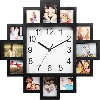 Photo Frame Clock Picture Collage 12-Picture Display DIY Wall Clock Photowall Wall Hanging Home Decor- Make Your Own Multi-Photo Clock-US Spot