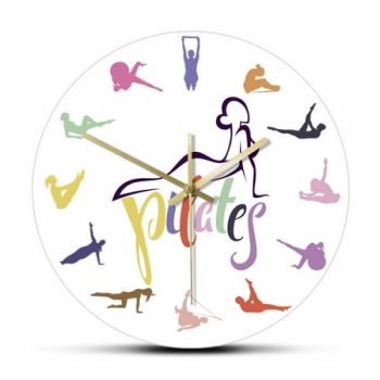 Pilates Exercises Printed Wall Clock Pilates Studio r Female Fitness Artwork Modern Design Timepieces Wall Watch