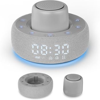 Portable White Noise Machine Smart Bedside Alarm Clock Aid for Sleeping | 25 Gentle Soothing Sounds for Baby Kid, Adult | Dimmable Digital Timer | 7 Night Light for Bedroom, Office, Travel