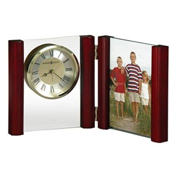 Portrait Table Clock 645-618 – Hinged Wood, Glass Alarm Clock, Picture Frame, Rosewood Hall Finish Side Columns, Quartz Alarm Movement