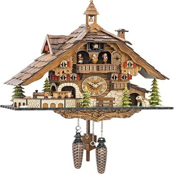 Quartz Cuckoo Clock Black Forest House with Moving Train, with Music EN 48110 QMT