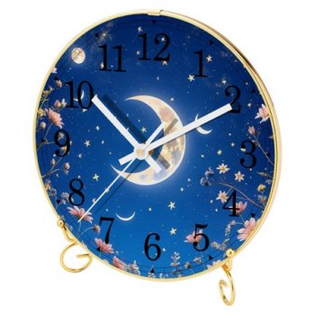 Retro Analog Clock, Desk Clock, Wall Clock, Silent Non Ticking Clock for Bedroom, Living Room, Bedside, Gift Clock, Celestial Moon Phase Moonlit Plants Flowers Garden Owl Mushroom Crystal Ore Fairy Tale