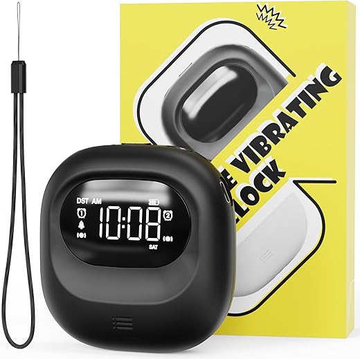 ROCAM Loud Dual Alarm Clock with Bed Shaker, Vibrating Alarm Clock for Heavy Sleepers Adults/Kids/Teens/Deaf, Rechargeable Battery Operated, Travel Digital Clock for Bedrooms, DST, Weekday/Weekend