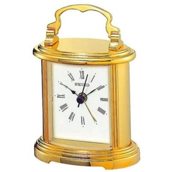 Seiko Golden Carriage Desktop Clock, Beep Alarm, Analog, Quartz, QHE109GLH